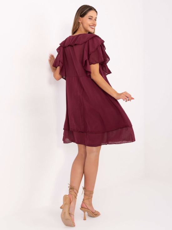 Rochie oversize cu mâneci scurte în culoarea bordó