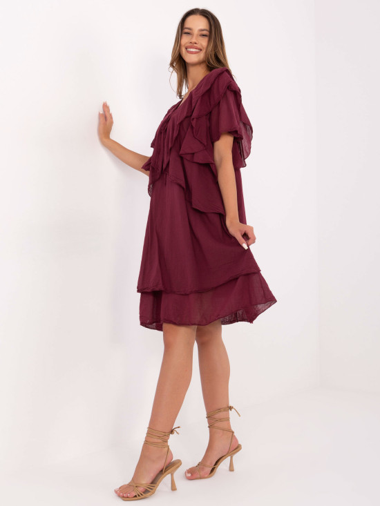 Rochie oversize cu mâneci scurte în culoarea bordó