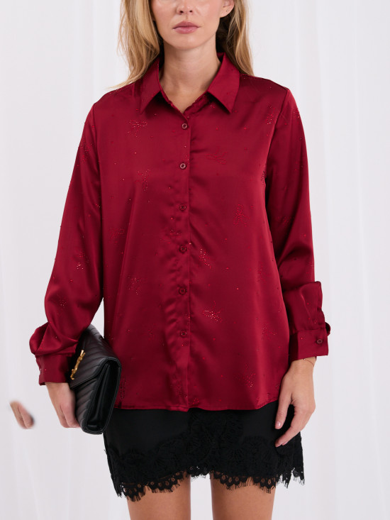 Cămașă elegantă bordo cu aplicație