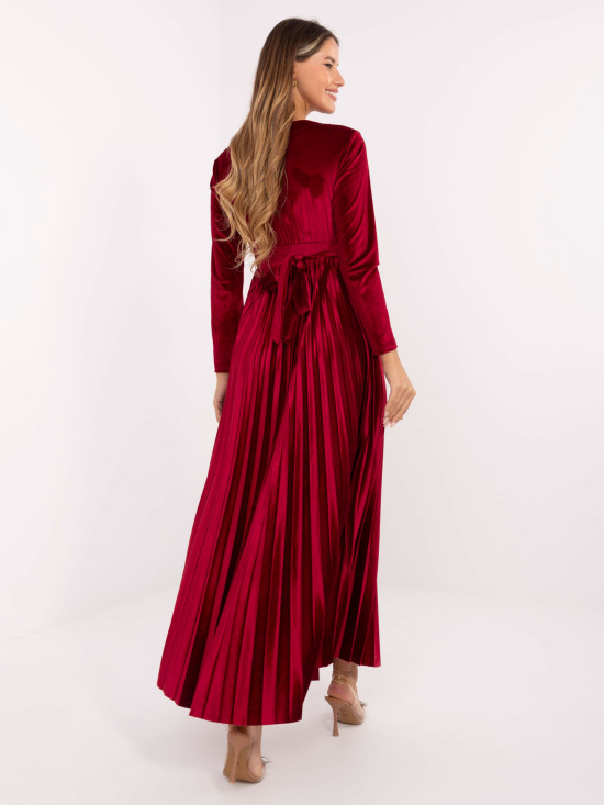 Rochie maxi bordo cu curea și paiete