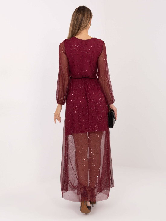 Rochie maxi bordo cu curea și căptușeală
