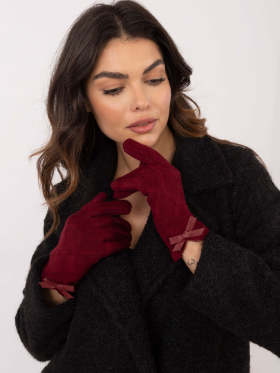 Mănuși elegante bordeaux cu fundiță