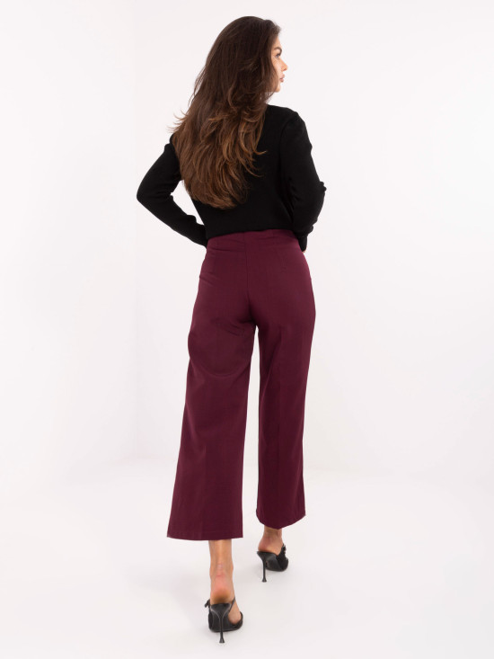 Pantaloni eleganți largi în culoare bordo