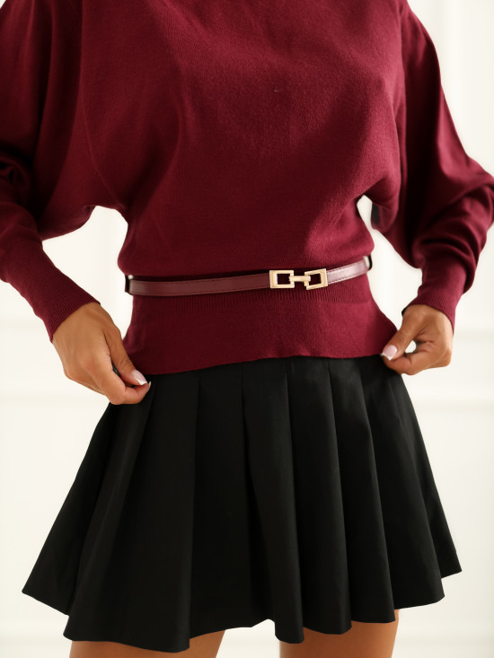 Pulover elegant bordo cu curea