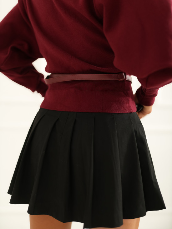 Pulover elegant bordo cu curea