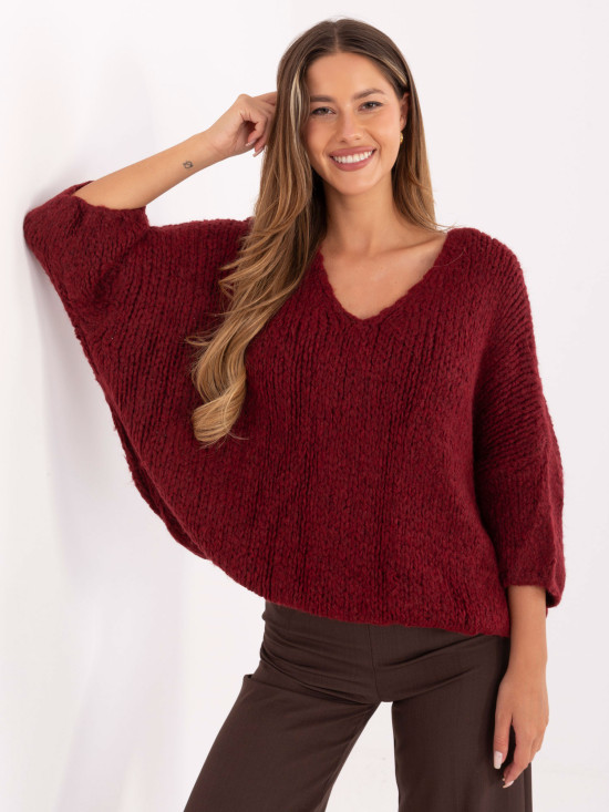 Pulover elegant bordeaux cu mâneci 3/4