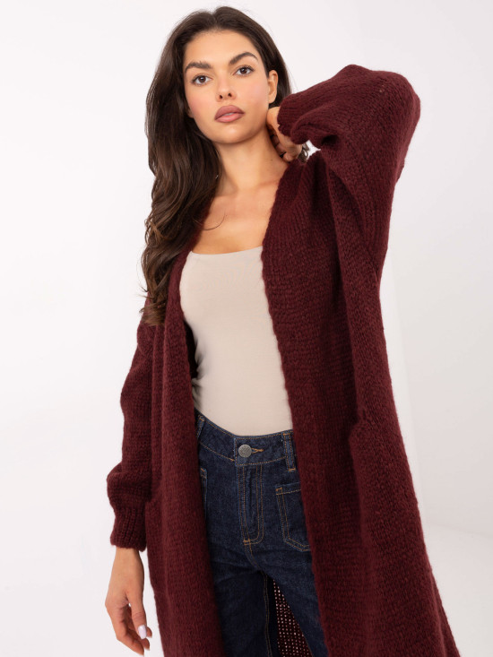 Cardigan lung bordo cu buzunare