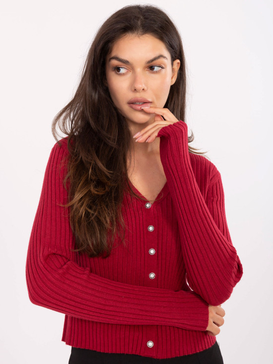 Pulover elegant bordeaux cu decolteu în V