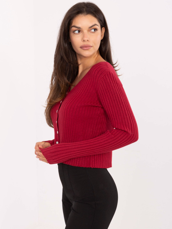 Pulover elegant bordeaux cu decolteu în V