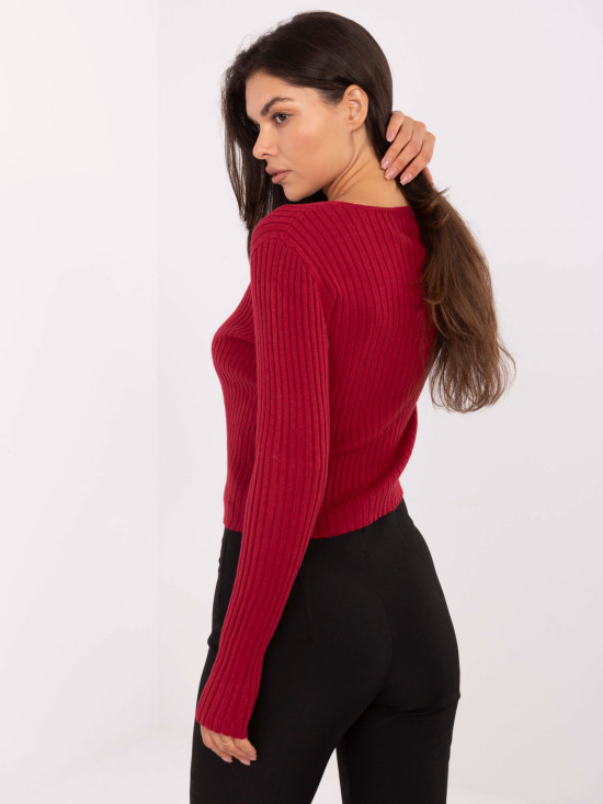 Pulover elegant bordeaux cu decolteu în V