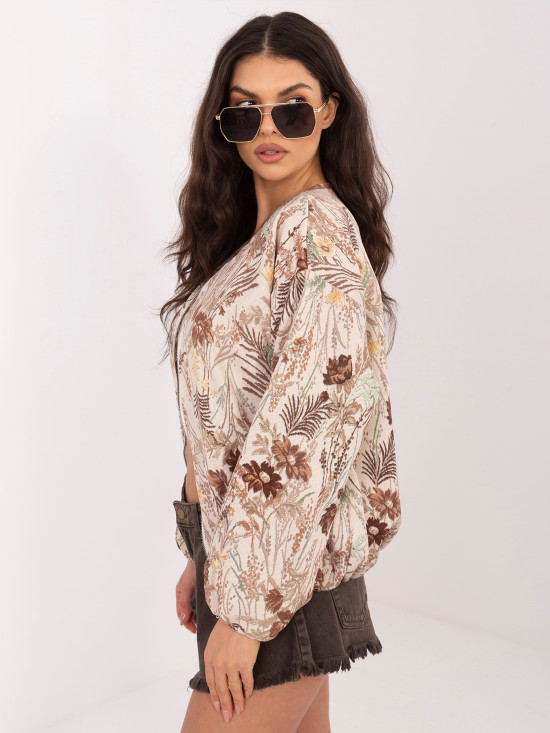 Geacă bomber maro cu imprimeu floral și căptușeală