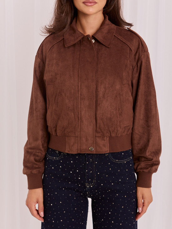 Geacă maro din piele ecologică pentru sezonul de tranziție
