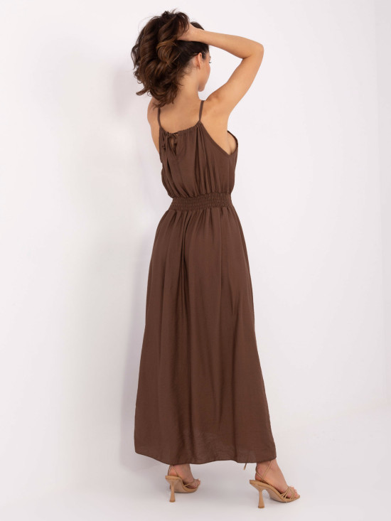 Rochie maxi cu legătură în culoarea maro