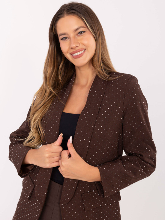 Sacou elegant maro cu aplicație și căptușeală