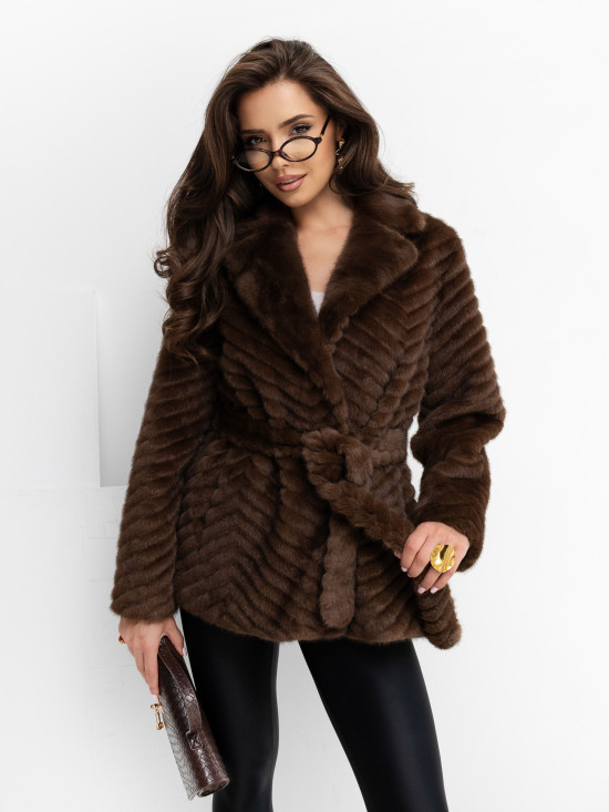 Palton scurt elegant cu curea, maro