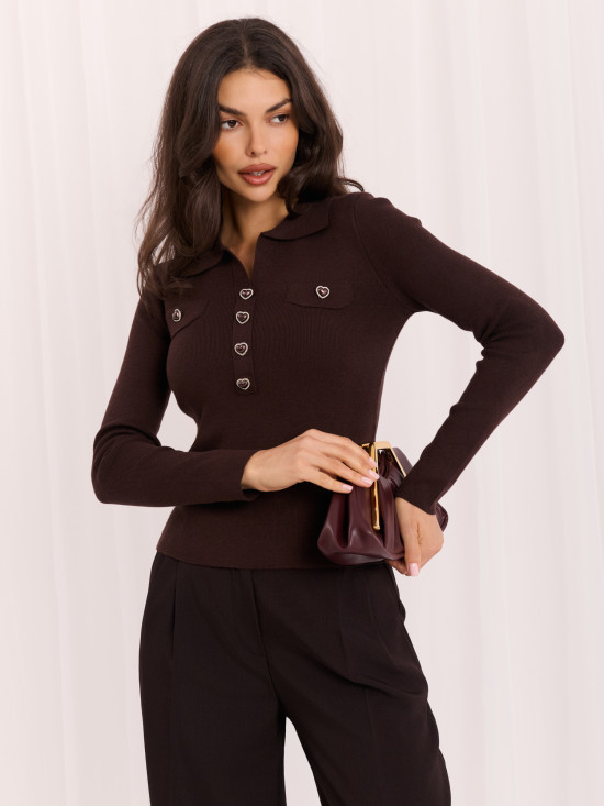 Pulover polo elegant maro cu guler