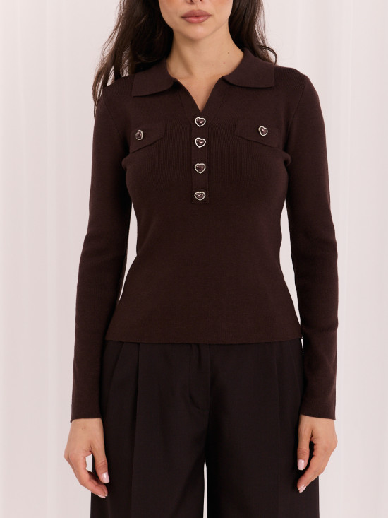 Pulover polo elegant maro cu guler