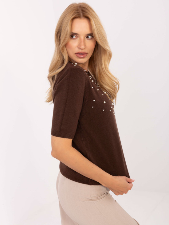 Pulover elegant maro cu aplicație