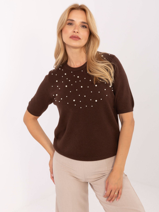 Pulover elegant maro cu aplicație