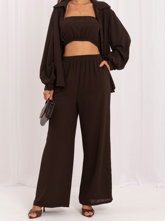 Set maro din trei piese cu top, cămașă și pantaloni