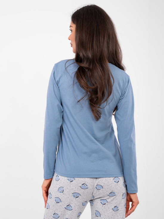 Pijamă din bumbac cu imprimeu și nasturi pentru femei