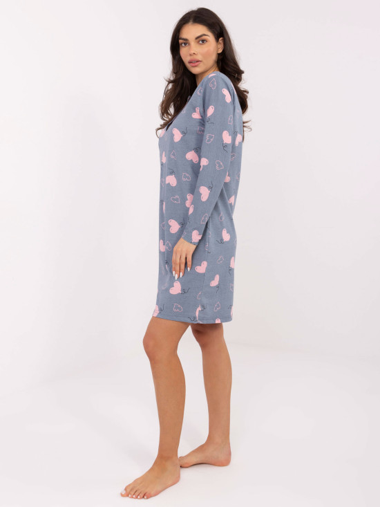Cămașă de noapte damă cu mâneci lungi, albastru închis, din bumbac
