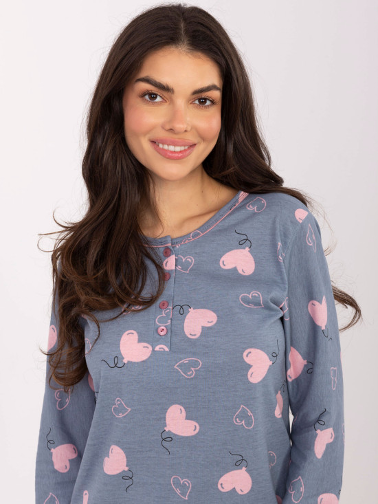 Cămașă de noapte damă cu mâneci lungi, albastru închis, din bumbac