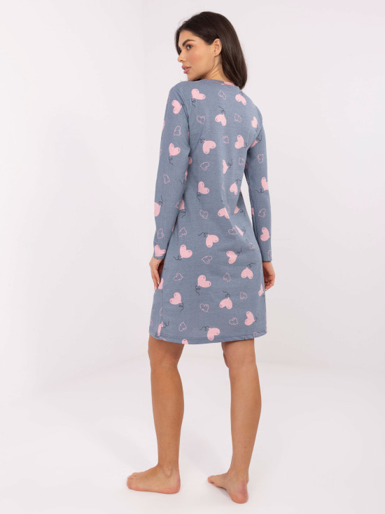 Cămașă de noapte damă cu mâneci lungi, albastru închis, din bumbac