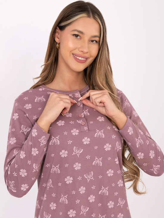 Cămașă de noapte cu mâneci lungi, roz închis