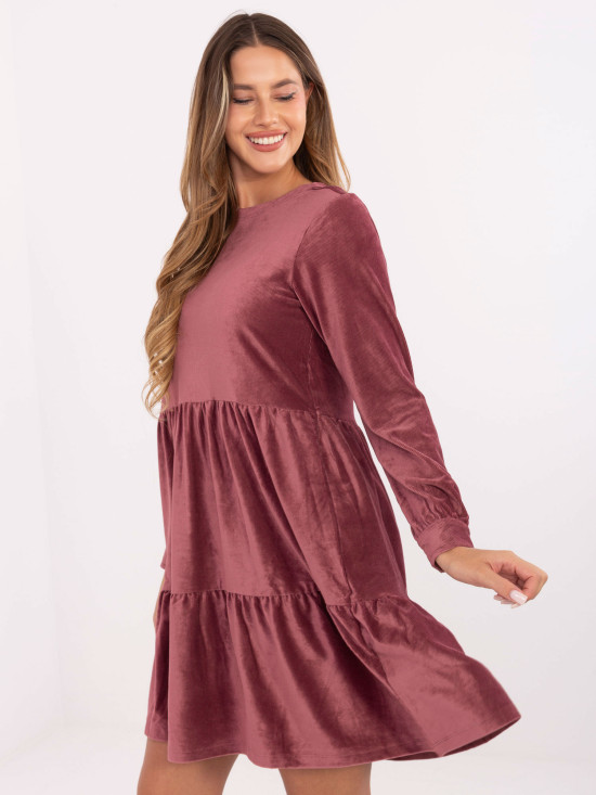 Rochie roz evazată cu volan