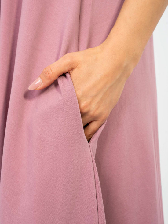 Rochie maxi de vară cu decolteu în V și buzunare, roz închis