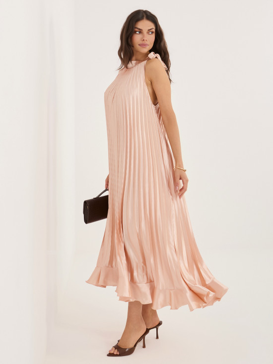 Rochie midi de cocktail cu volan și cordon