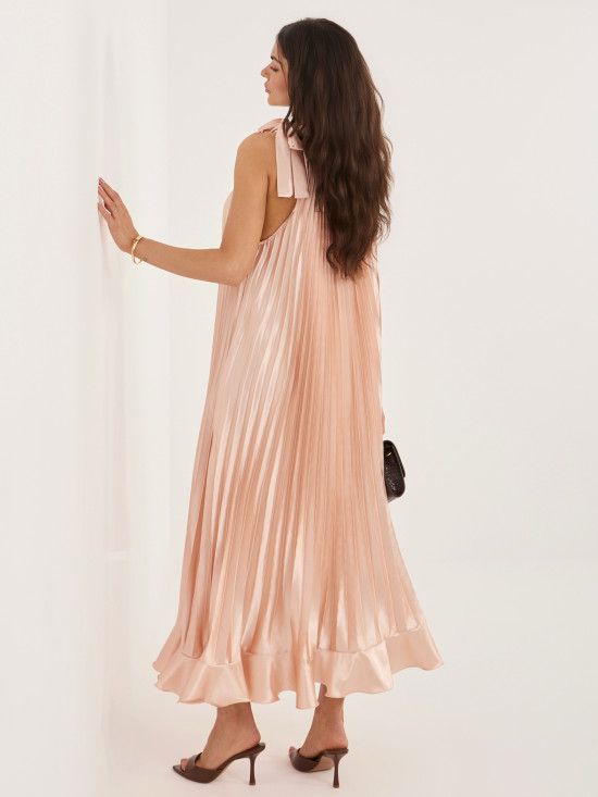 Rochie midi de cocktail cu volan și cordon