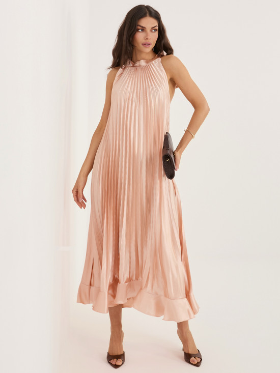 Rochie midi de cocktail cu volan și cordon