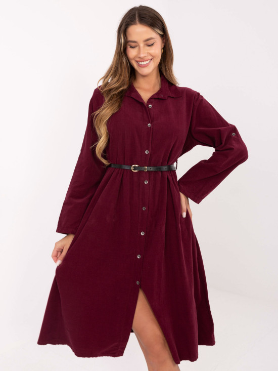 Rochie cămașă midi bordo cu curea