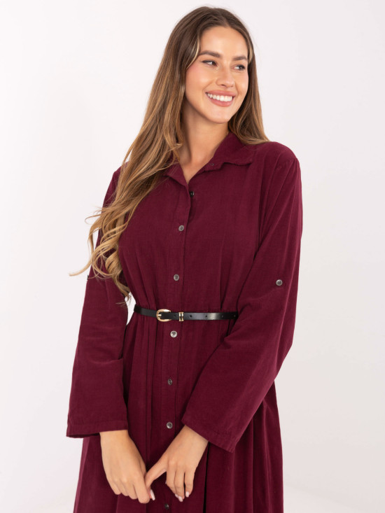 Rochie cămașă midi bordo cu curea