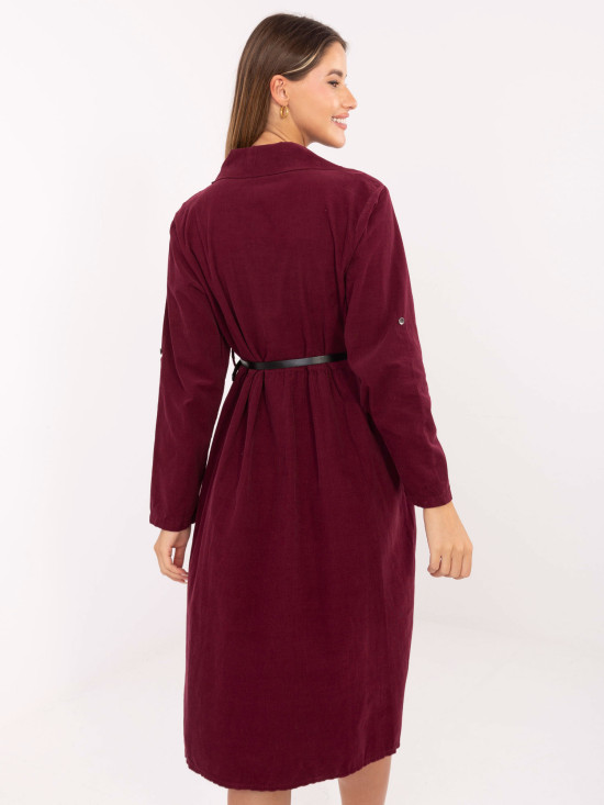 Rochie cămașă midi bordo cu curea