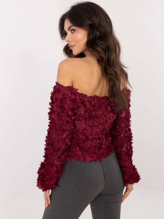 Bluză elegantă bordo cu umeri goi