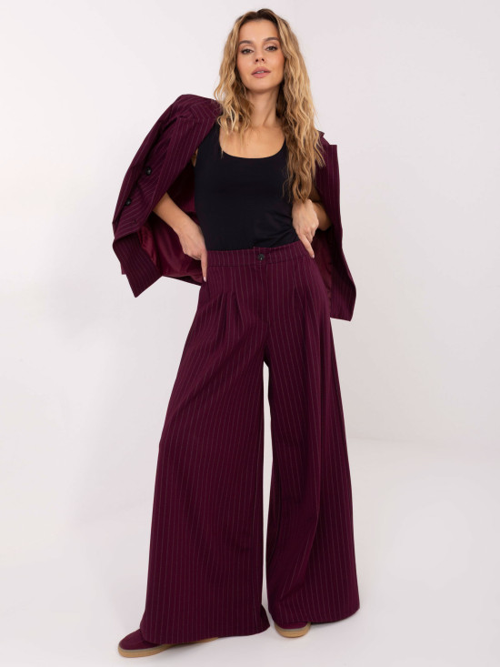 Pantaloni palazzo eleganți cu dungi, bordo