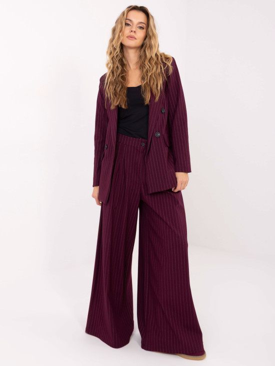 Pantaloni palazzo eleganți cu dungi, bordo