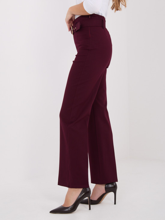 Pantaloni eleganți bordo cu talie înaltă și curea