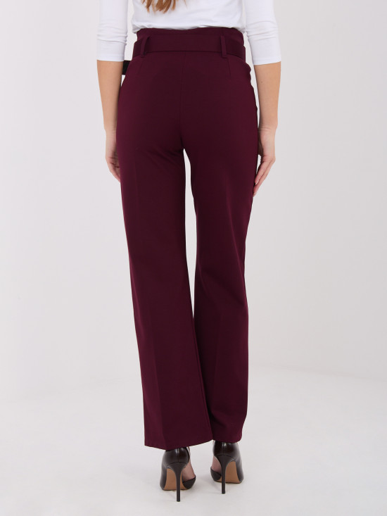 Pantaloni eleganți bordo cu talie înaltă și curea