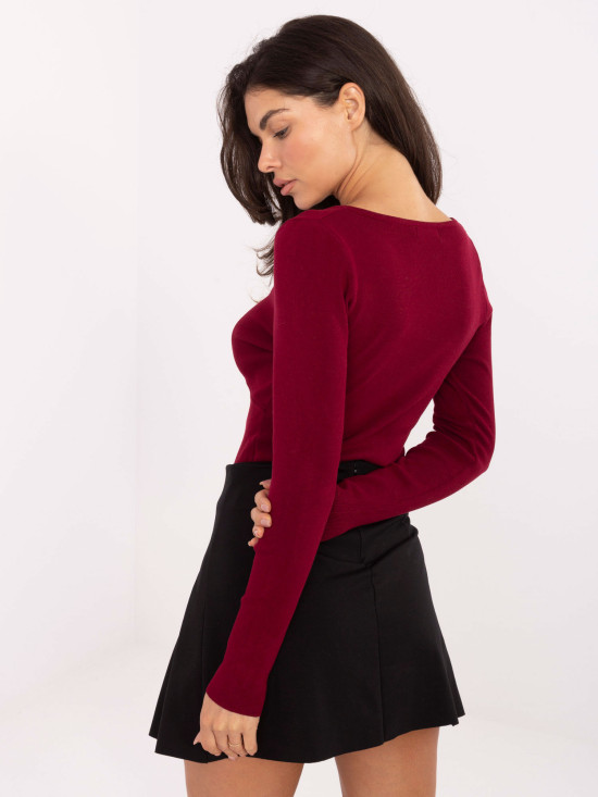Pulover elegant bordo cu decolteu în V