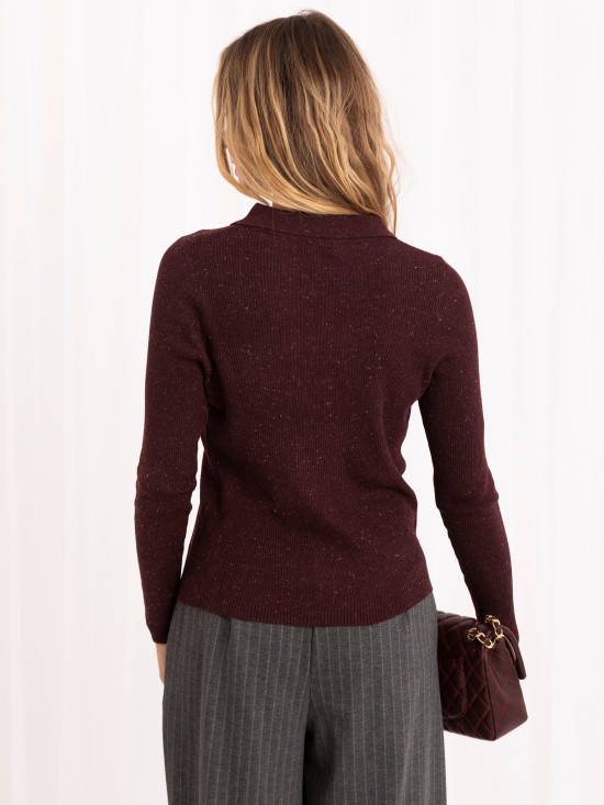 Pulover elegant bordo cu guler și nasturi