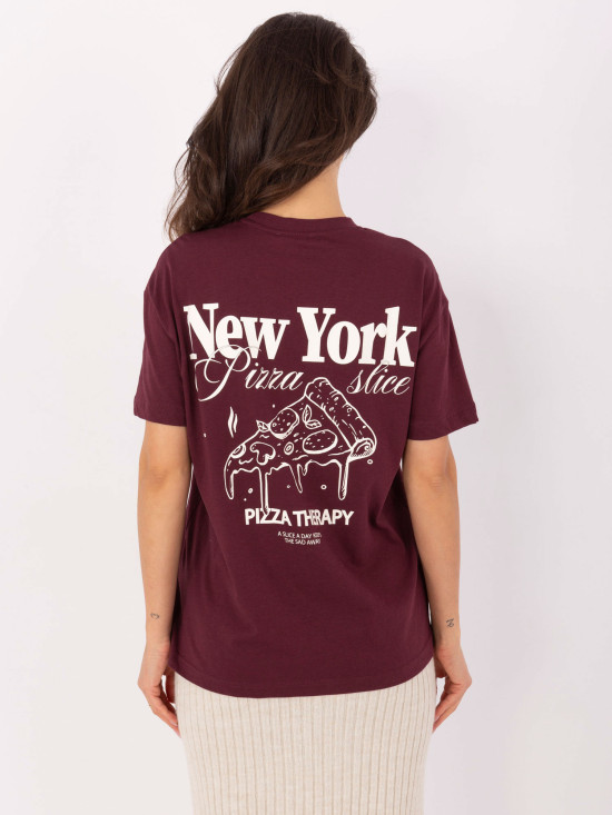 Tricou elegant bordeaux cu mânecă scurtă