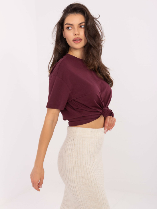 Tricou elegant bordeaux cu mânecă scurtă