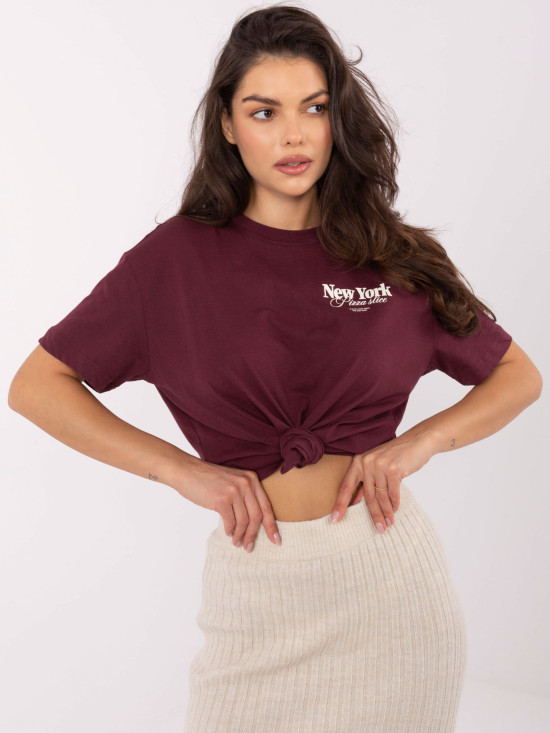 Tricou elegant bordeaux cu mânecă scurtă