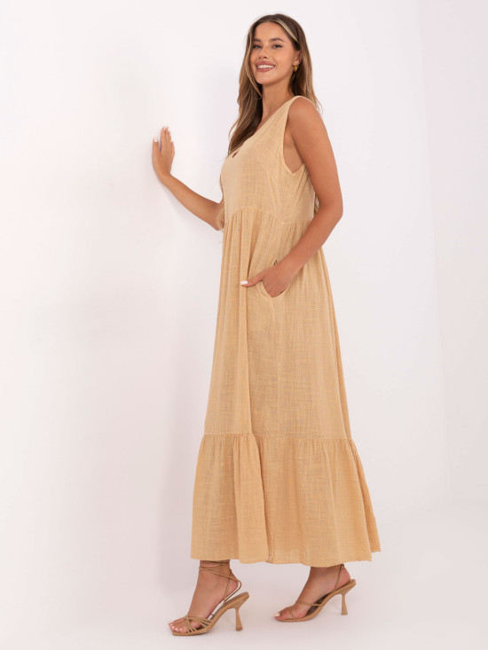 Rochie maxi cu decolteu în V în culoarea camel