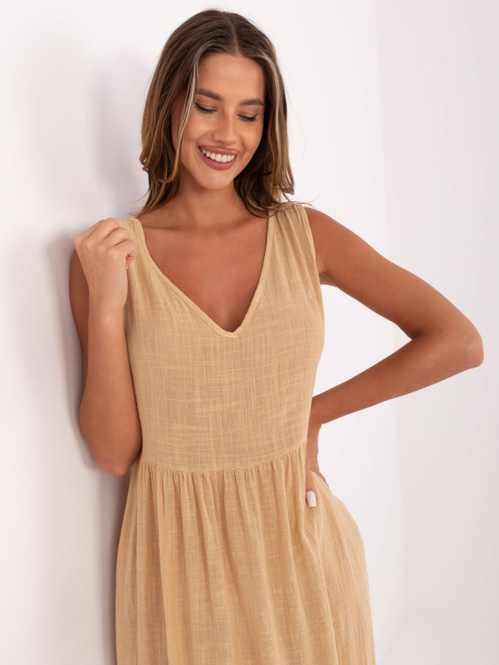 Rochie maxi cu decolteu în V în culoarea camel
