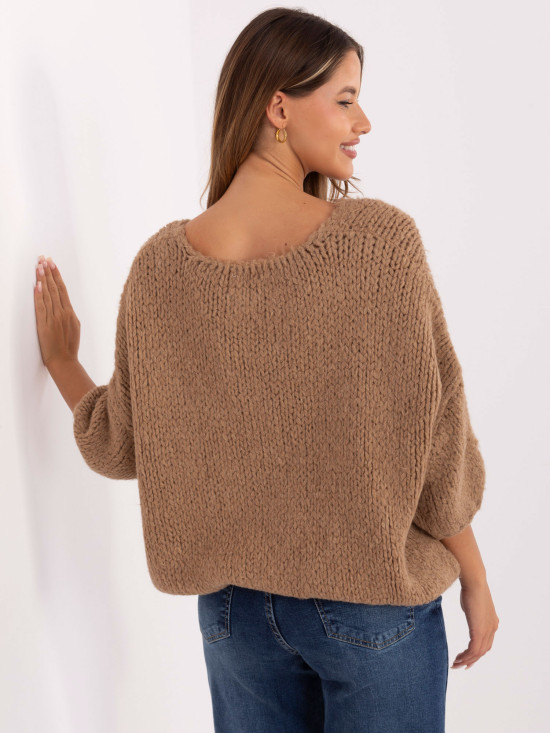 Pulover camel elegant cu mâneci 3/4